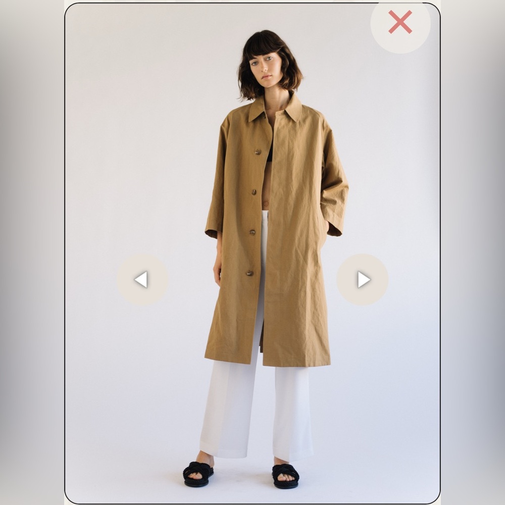 Mijeong Park Linen Trench Coat, Size Small, Tan